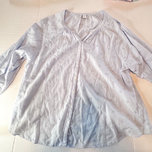 Old Navy Eyelet Embroidered Blouse XXL Light Blue Cotton Boho Peasant Top - Picture 3 of 8
